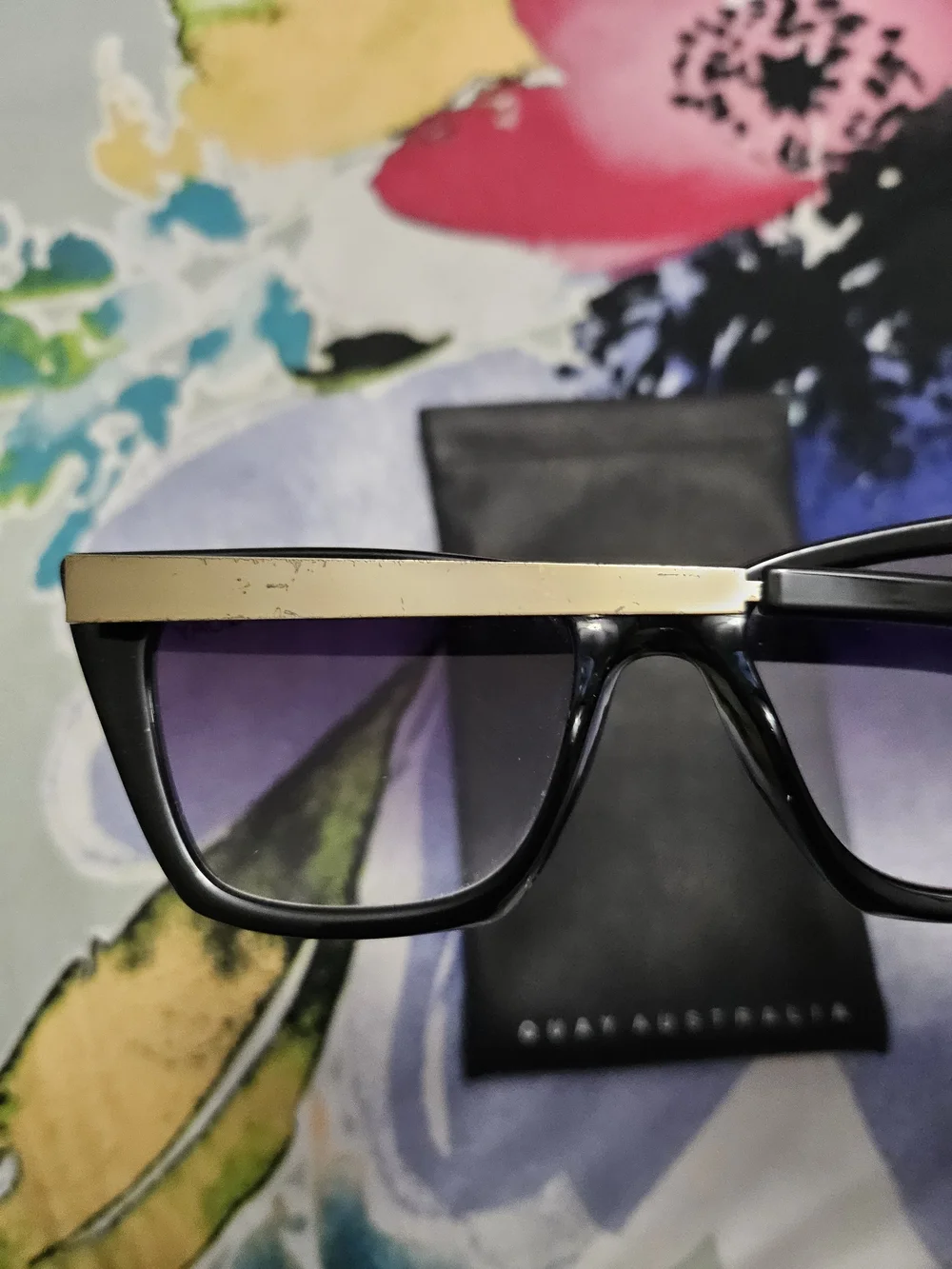Quay Australia Black Cat-Eye Sunglasses with Purple Gradient Lenses